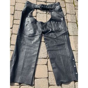 Hudson Genuine Leather Motorcycle Biker Moto BLACK Chaps Pants Size UNISEX xl